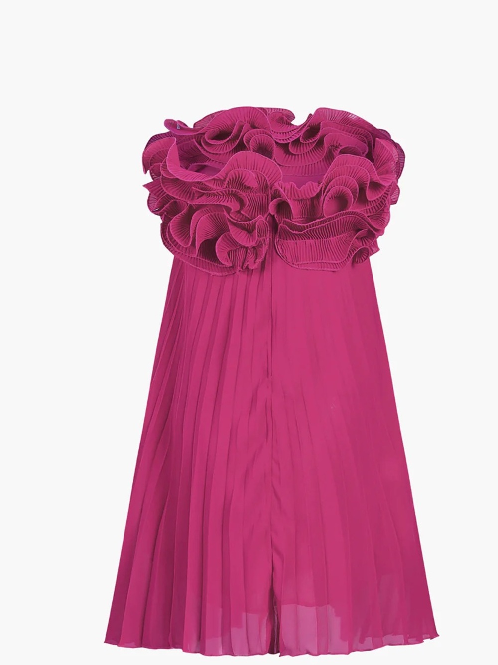 Mesh Rosette Tube Pleat Short Dress Pink Size M